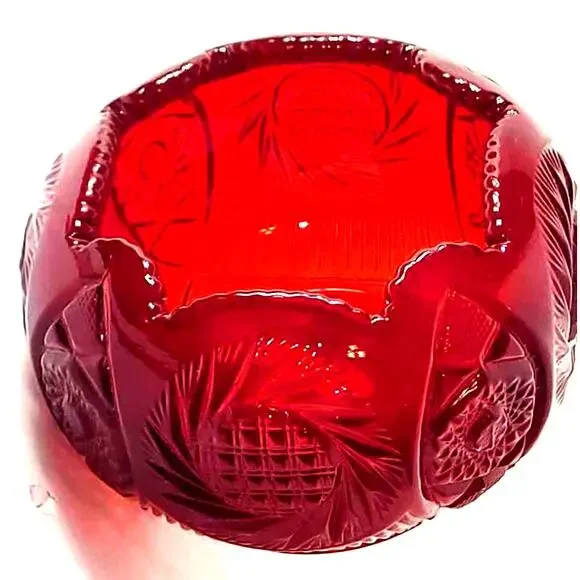 Deep Ruby Red Vintage Fenton Cut Crystal Bowl w/Pinwheel Star Glass Bowl - Picture 2 of 9